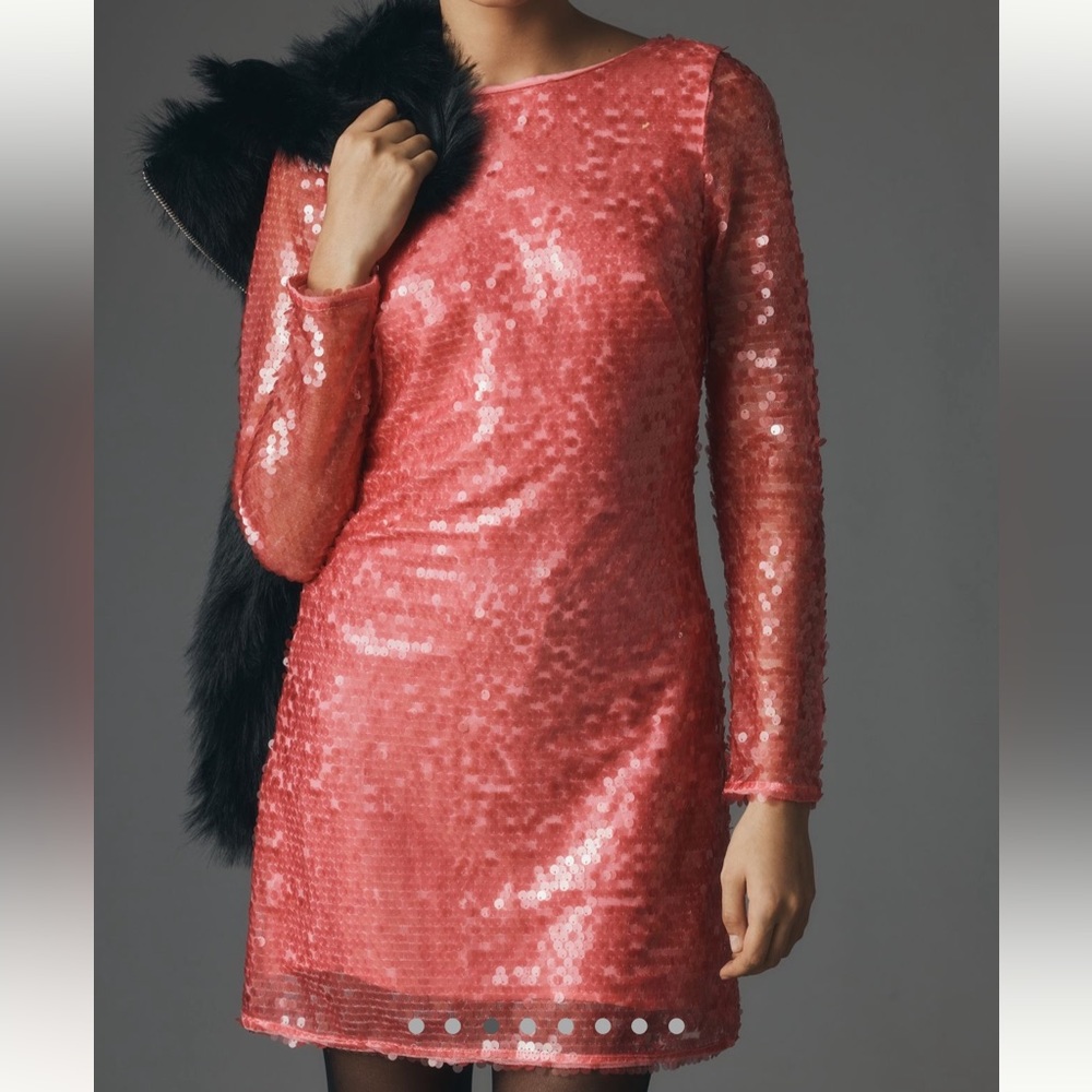 *By Anthropologie Sequin Drape Back Mini Dress - Picture 2 of 5